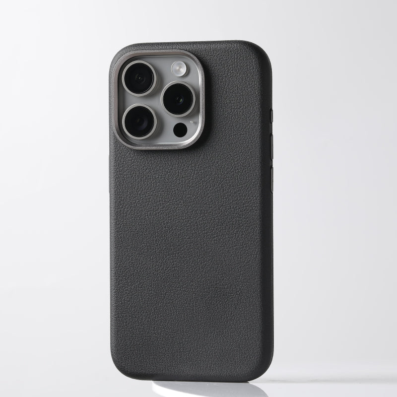 Leather MagSafe case with metal lens guard for iPhone 16