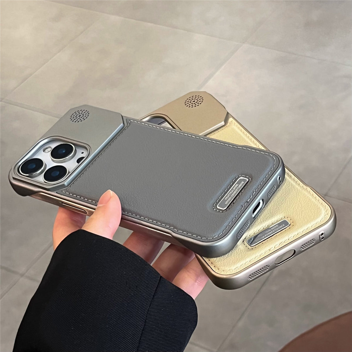 Vegan leather MagSafe case with metal camera frame for iPhone, view 8