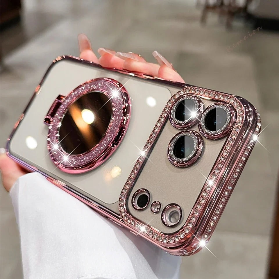 Rhinestone mirror magnetic iPhone case with ring stand, view 6