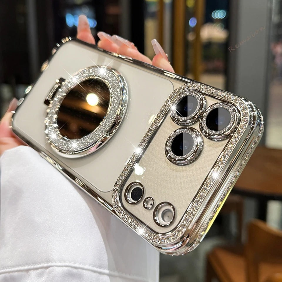 Rhinestone mirror magnetic iPhone case with ring stand, view 4