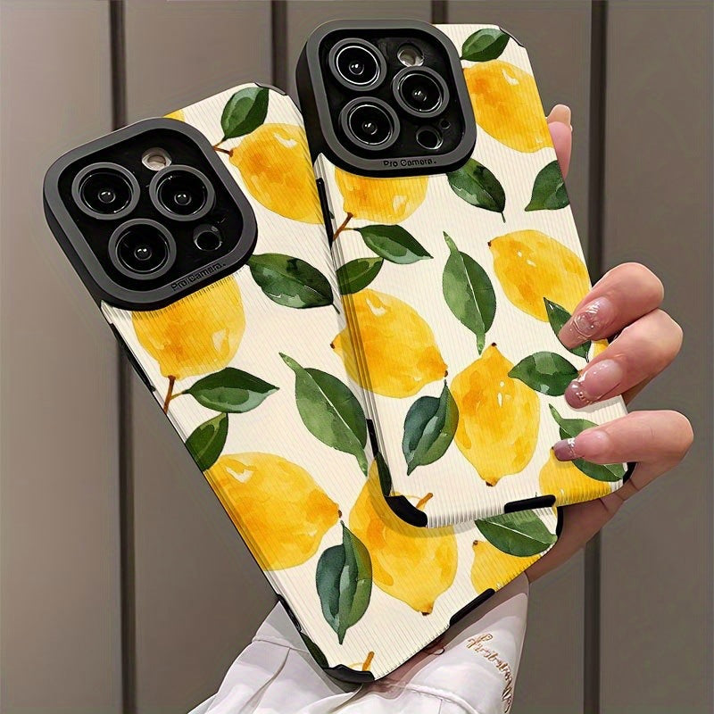 Lemon print leather-texture iPhone case, view 2
