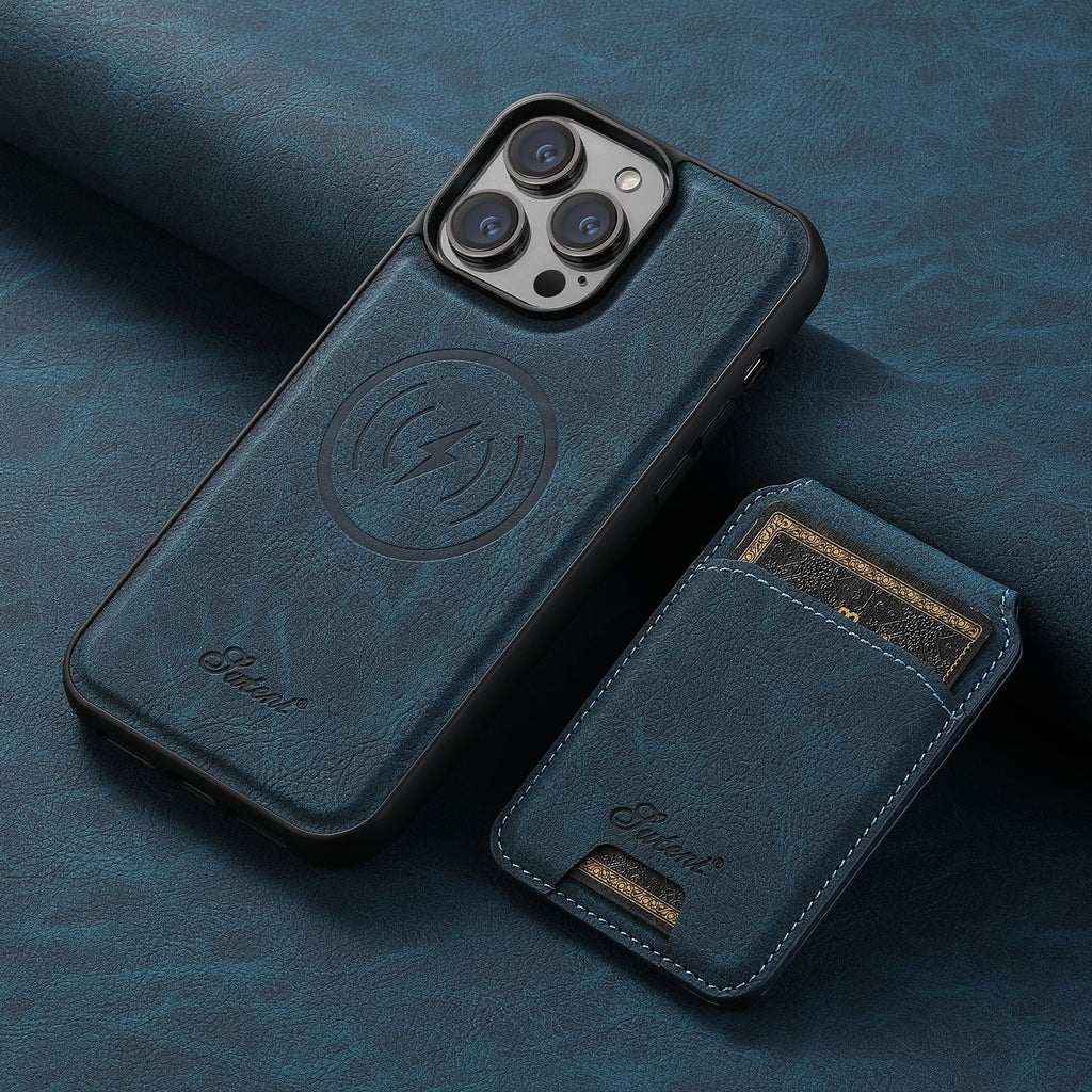 Litchi leather MagSafe case with card wallet stand for iPhone, view 2