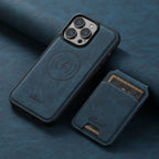 Litchi leather MagSafe case with card wallet stand for iPhone, view 2
