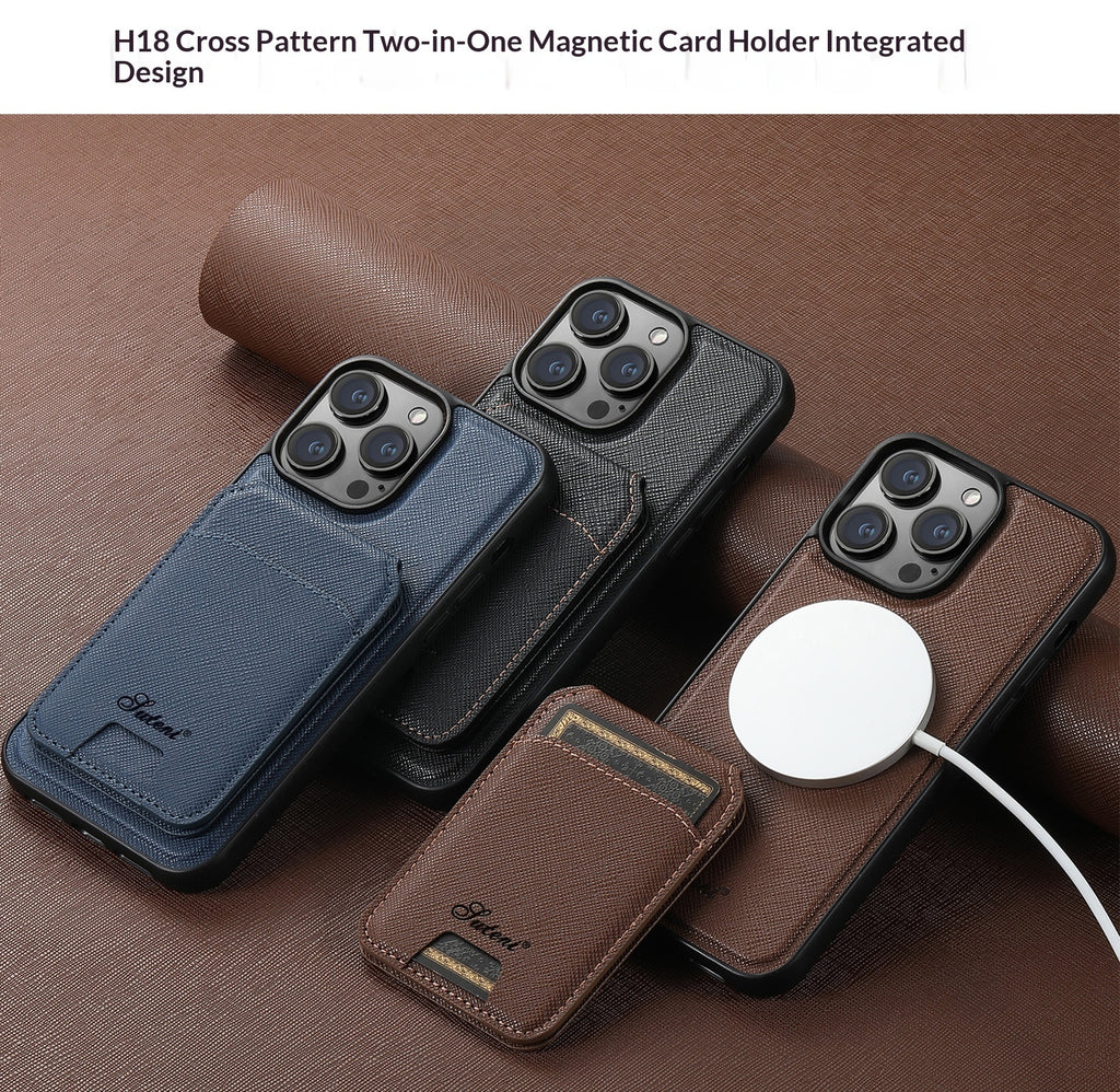 Litchi leather MagSafe case with card wallet stand for iPhone, view 3