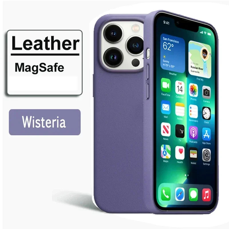 Premium Leather MagSafe Case for iPhone 16, 17 & 18 Pro Series - Magnetic Shockproof Cover