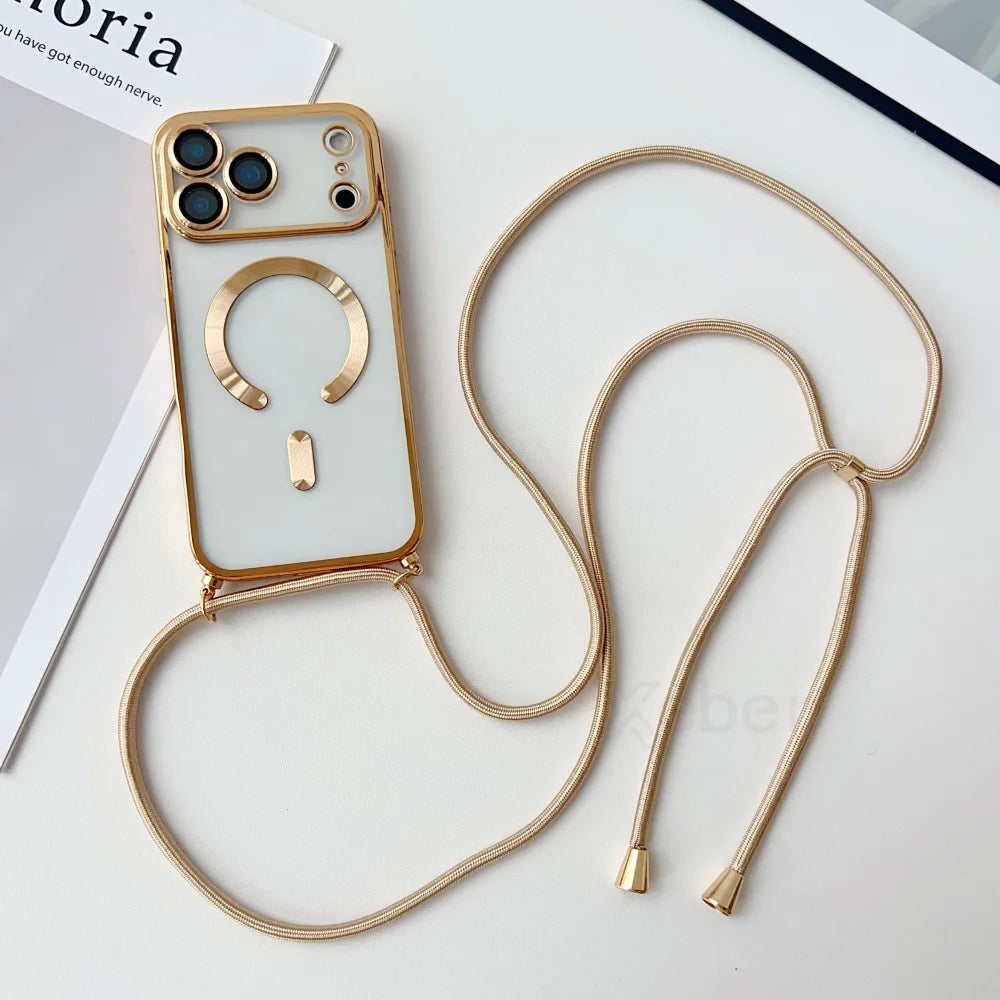 Clear MagSafe Case with Crossbody Lanyard for iPhone 17 Series - Plated Edges
