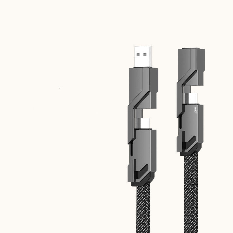 4-in-1 braided fast charging cable with USB-C and Lightning tips, view 3