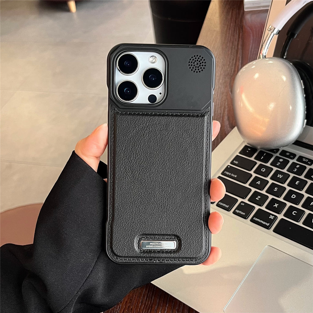 Vegan leather MagSafe case with metal camera frame for iPhone, view 4