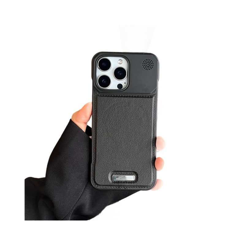 Vegan leather MagSafe case with metal camera frame for iPhone, view 3