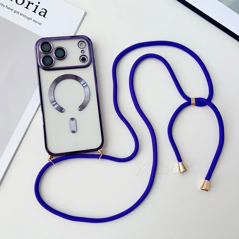 Clear MagSafe Case with Crossbody Lanyard for iPhone 17 Series - Plated Edges