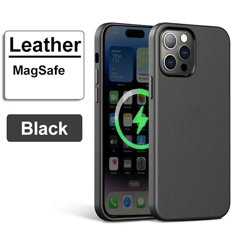 Premium Leather MagSafe Case for iPhone 16, 17 & 18 Pro Series - Magnetic Shockproof Cover