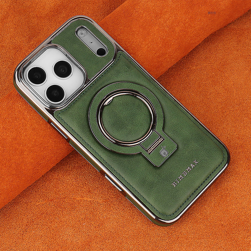 Rugged leather magnetic iPhone case with ring stand, view 8