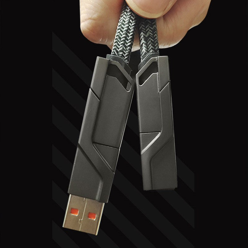 4-in-1 braided fast charging cable with USB-C and Lightning tips