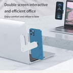 Phone attached to the side of a laptop for a dual-screen setup