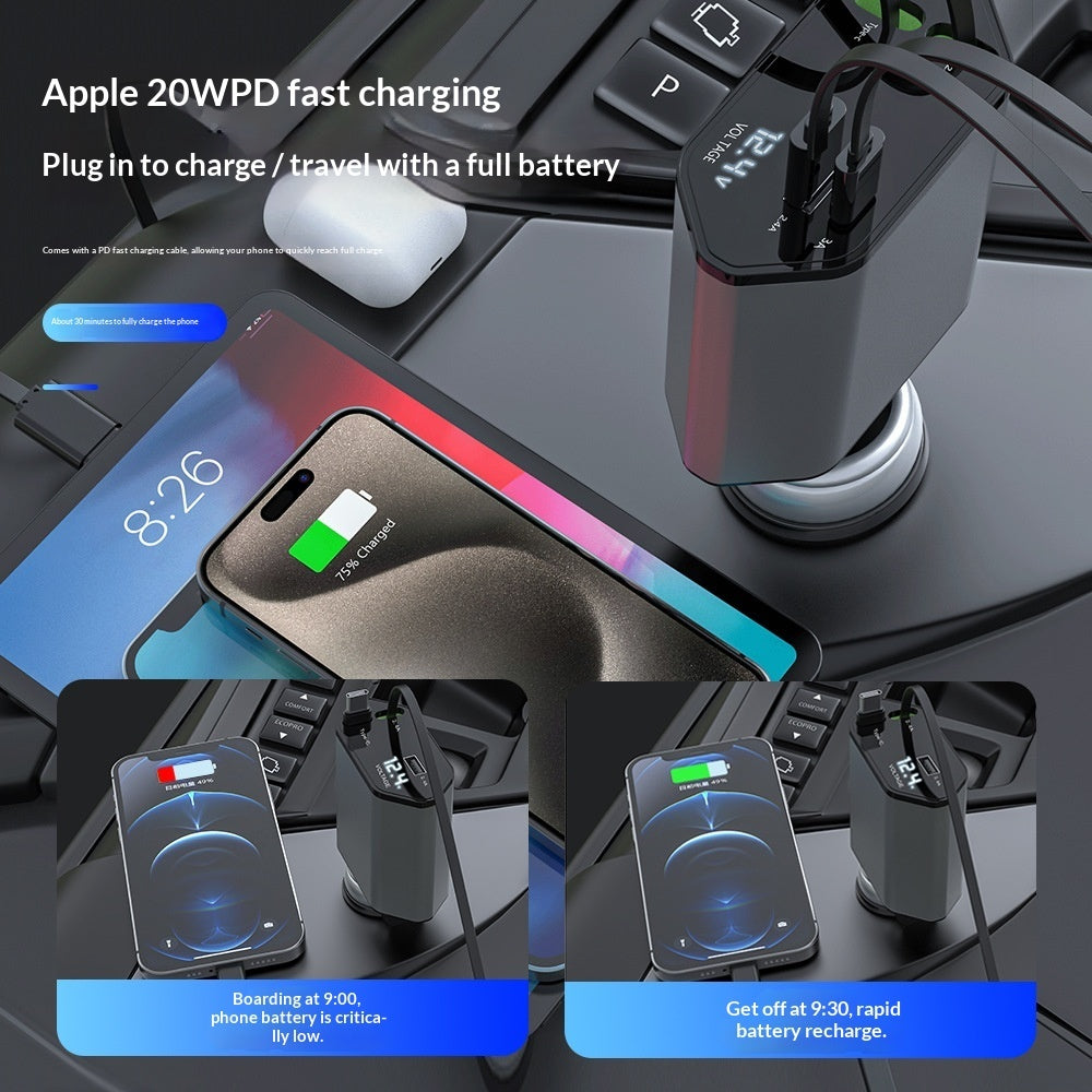 120W 4-in-1 retractable car charger, view 4