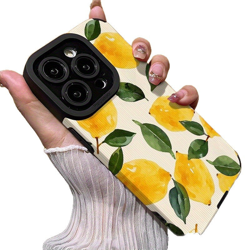 Lemon print leather-texture iPhone case, view 4