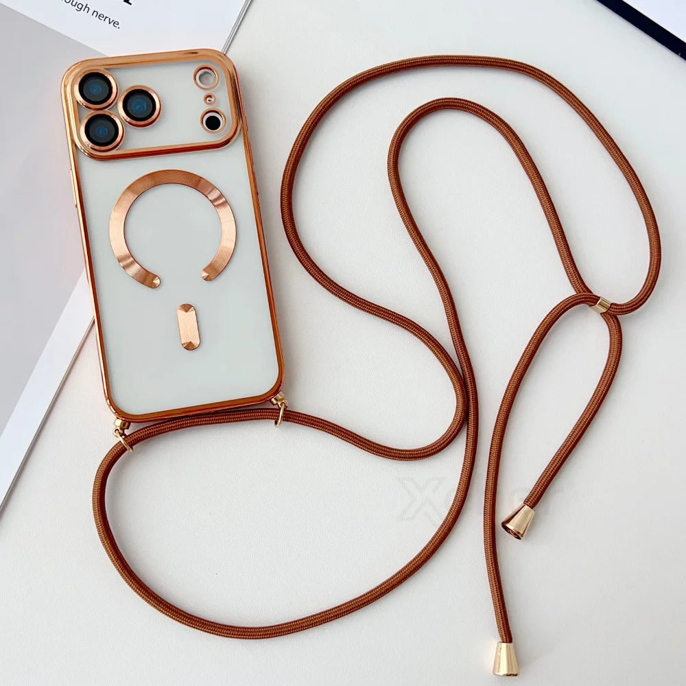 Clear MagSafe Case with Crossbody Lanyard for iPhone 17 Series - Plated Edges