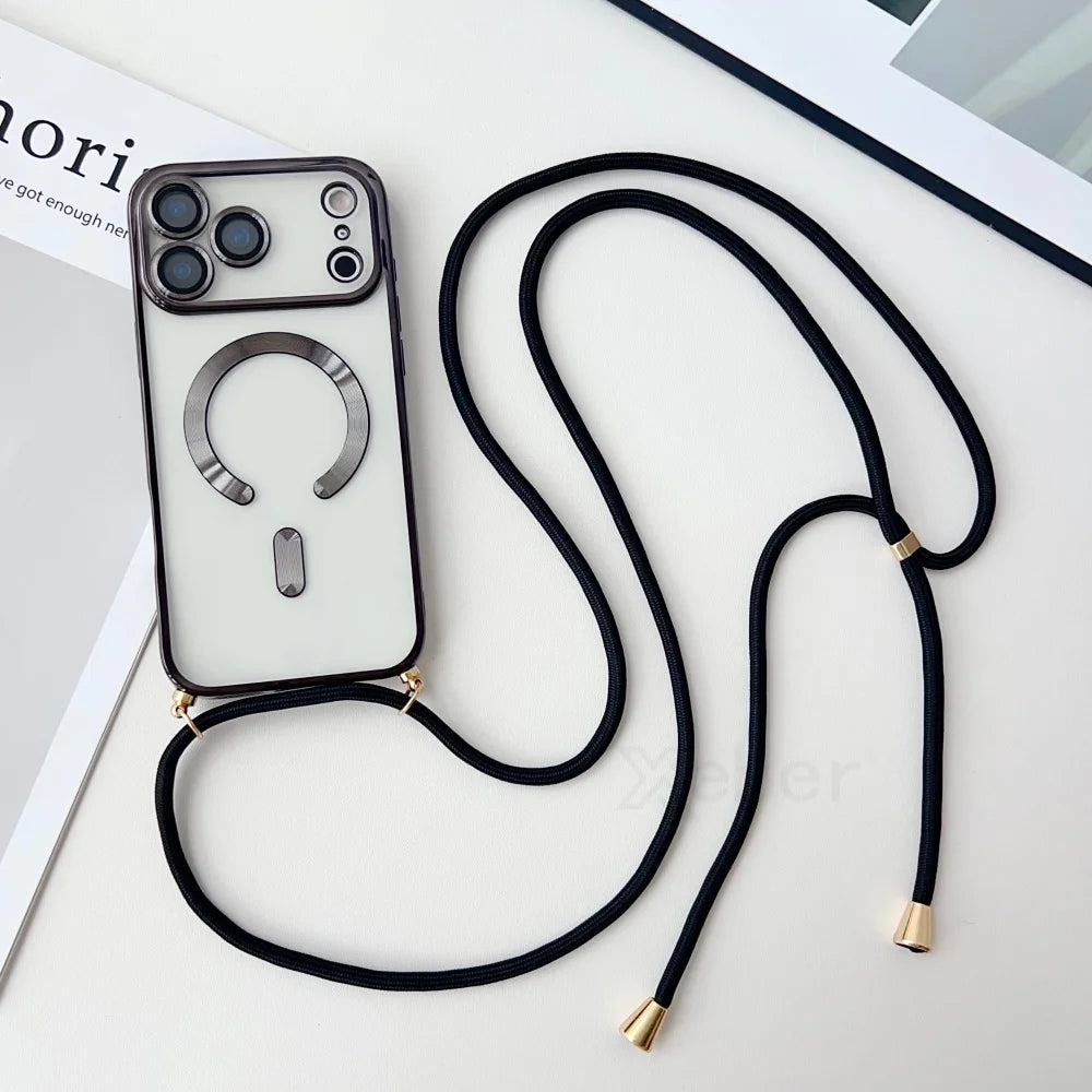 Clear MagSafe Case with Crossbody Lanyard for iPhone 17 Series - Plated Edges
