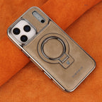 Rugged leather magnetic iPhone case with ring stand, view 2