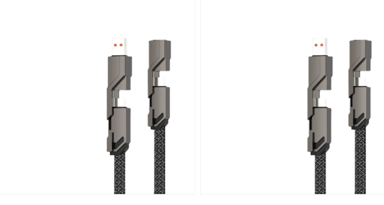 4-in-1 braided fast charging cable with USB-C and Lightning tips, view 4