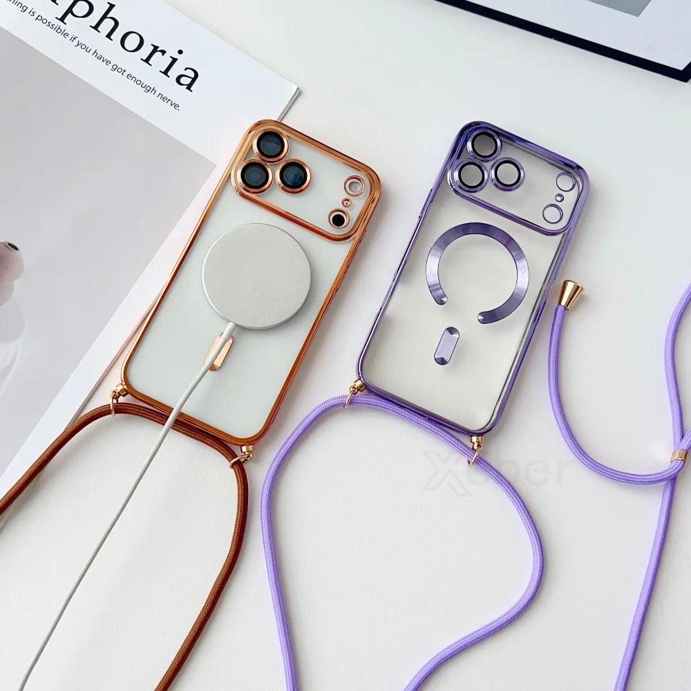 Clear MagSafe Case with Crossbody Lanyard for iPhone 17 Series - Plated Edges