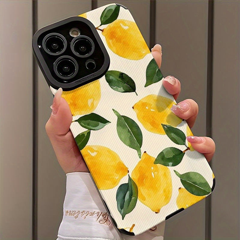 Lemon print leather-texture iPhone case, view 3