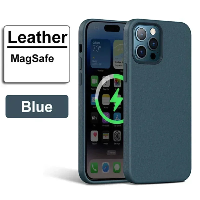 Premium Leather MagSafe Case for iPhone 16, 17 & 18 Pro Series - Magnetic Shockproof Cover