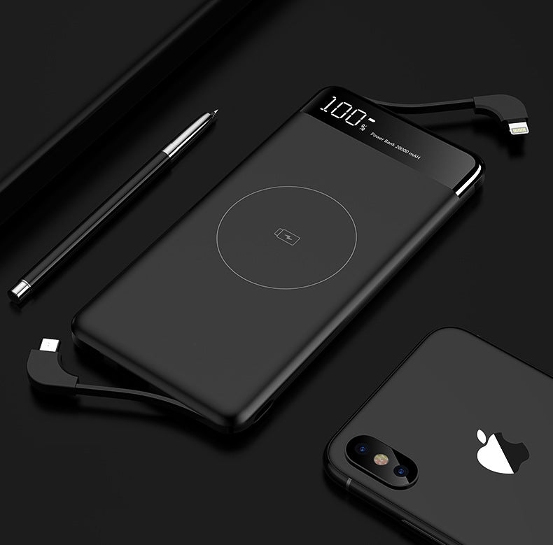 10000mAh slim power bank with built-in cables and wireless charging, view 3