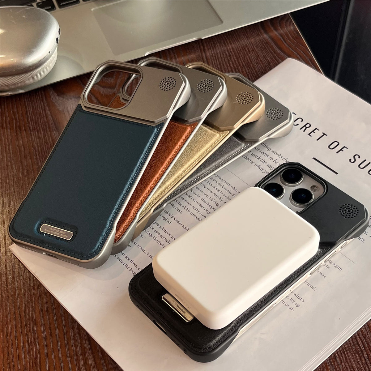 Vegan leather MagSafe case with metal camera frame for iPhone, view 10