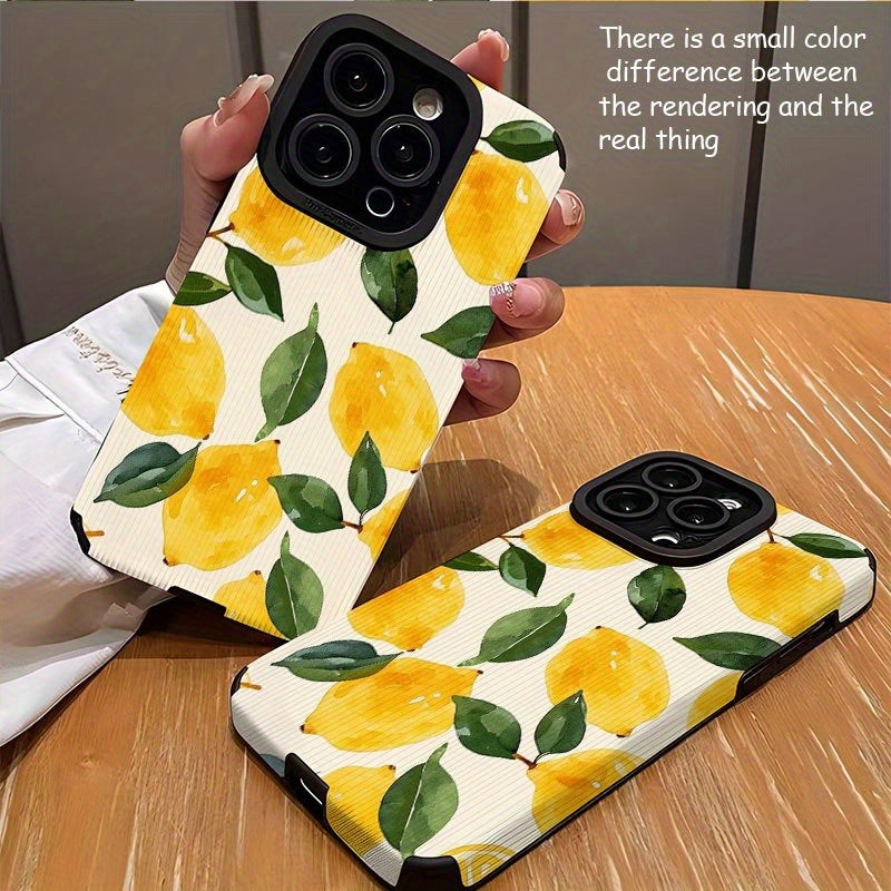 Lemon print leather-texture iPhone case, view 6