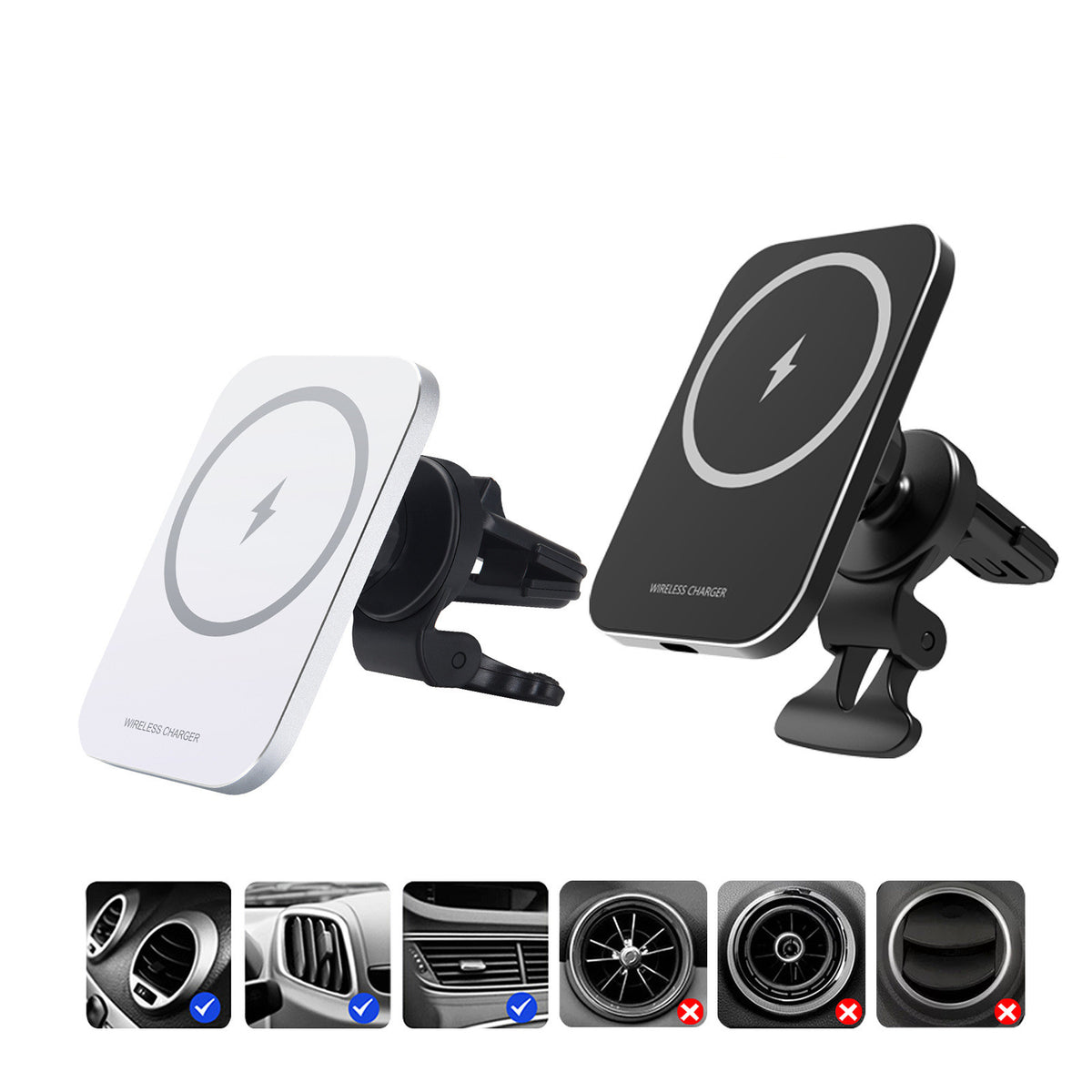 Magnetic wireless charging car phone mount, view 3