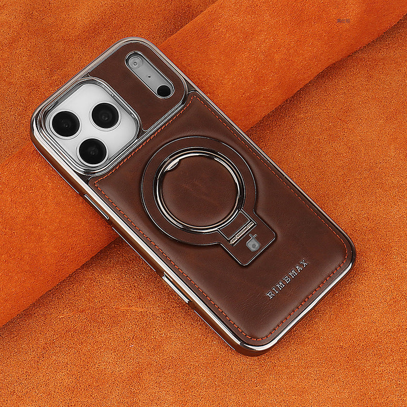 Rugged leather magnetic iPhone case with ring stand