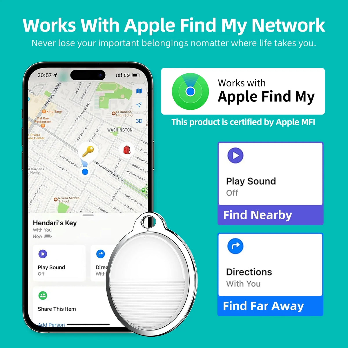 Smart item tracker tag for iPhone, works with Apple Find My, view 11