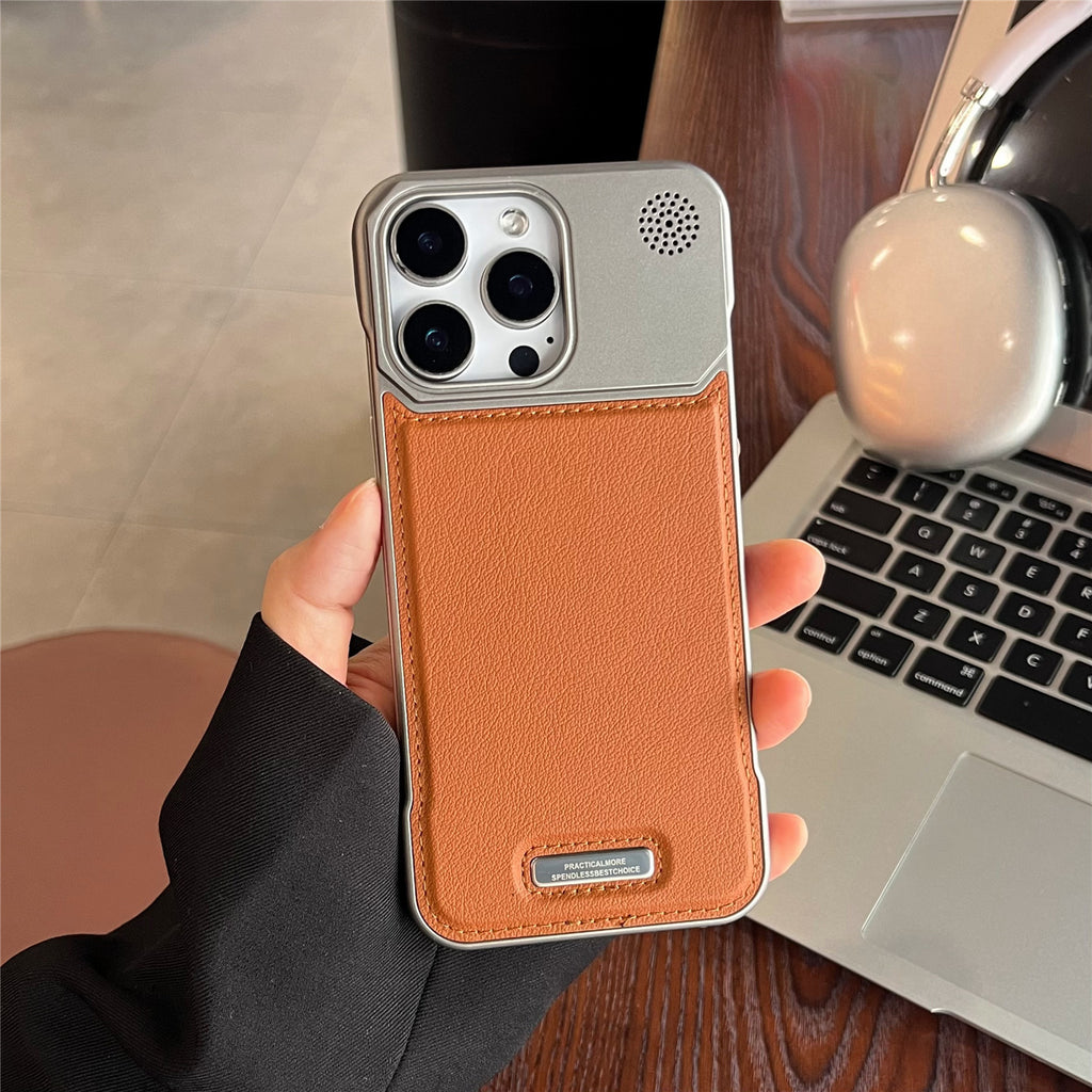 Vegan leather MagSafe case with metal camera frame for iPhone, view 5