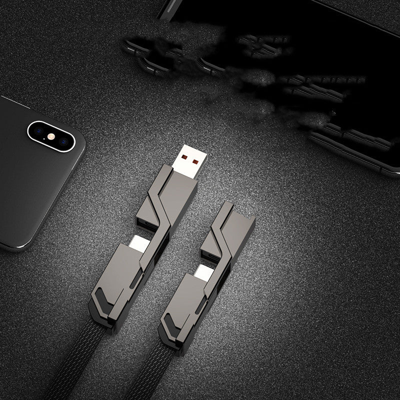 4-in-1 braided fast charging cable with USB-C and Lightning tips, view 2