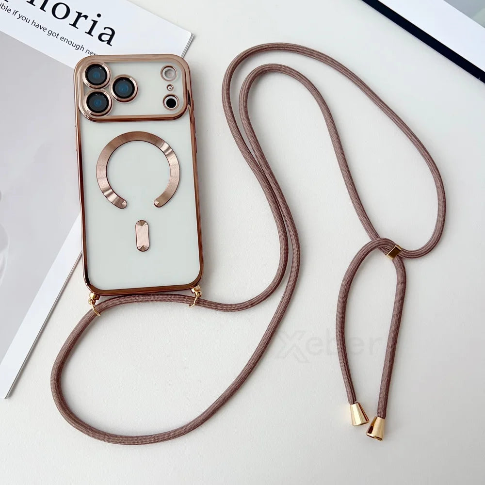 Clear MagSafe Case with Crossbody Lanyard for iPhone 17 Series - Plated Edges