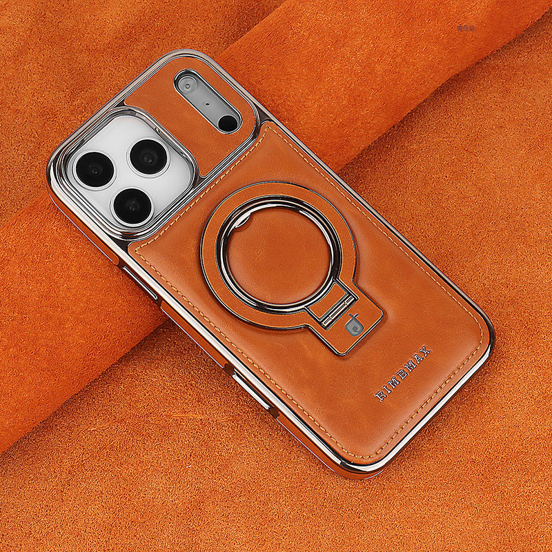 Rugged leather magnetic iPhone case with ring stand, view 3