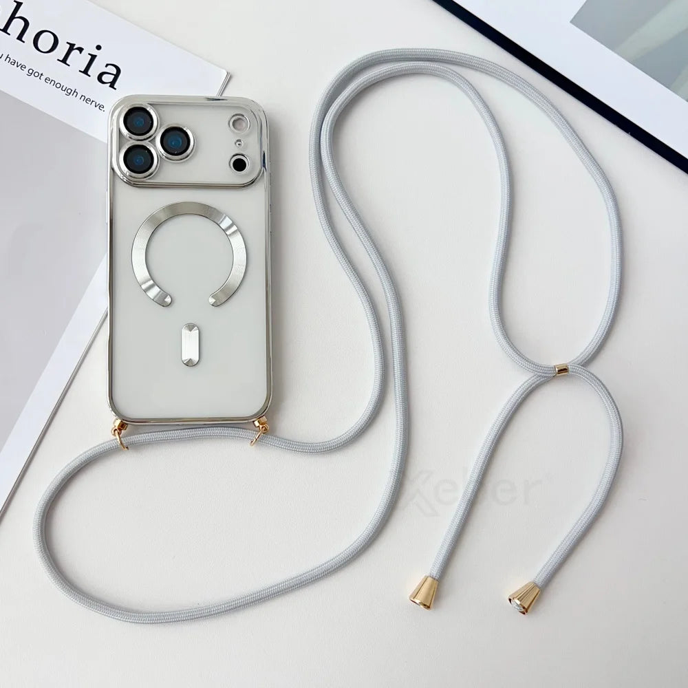 Clear MagSafe Case with Crossbody Lanyard for iPhone 17 Series - Plated Edges