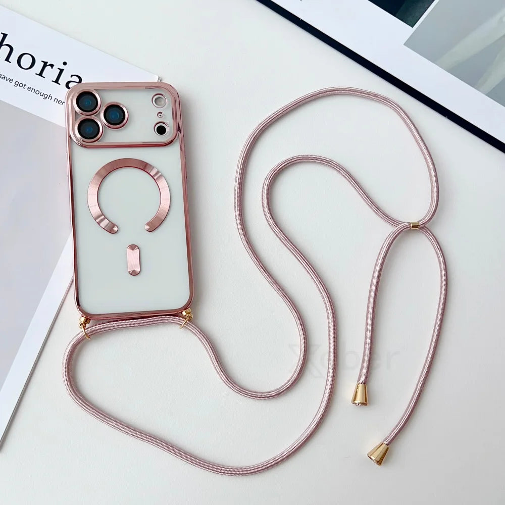 Clear MagSafe Case with Crossbody Lanyard for iPhone 17 Series - Plated Edges