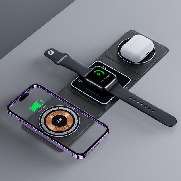 3-in-1 foldable magnetic charging station for iPhone, Apple Watch and AirPods