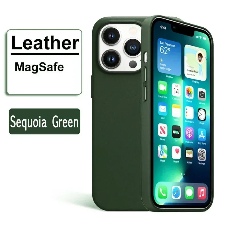 Premium Leather MagSafe Case for iPhone 16, 17 & 18 Pro Series - Magnetic Shockproof Cover