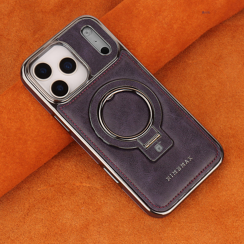 Rugged leather magnetic iPhone case with ring stand, view 7