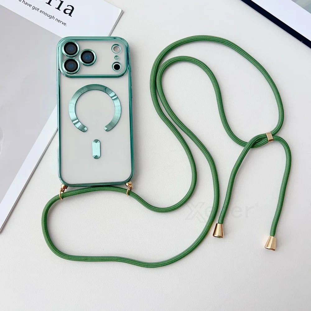Clear MagSafe Case with Crossbody Lanyard for iPhone 17 Series - Plated Edges
