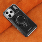 Rugged leather magnetic iPhone case with ring stand, view 5