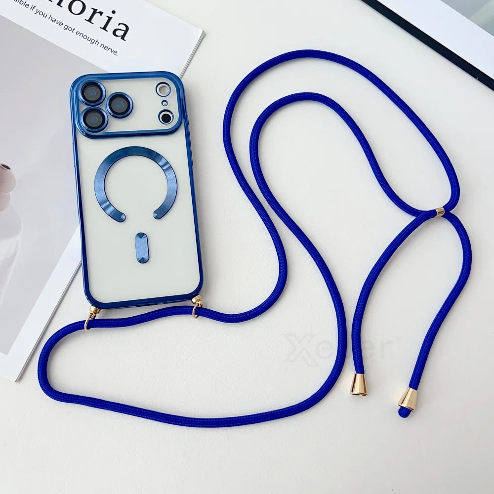 Clear MagSafe Case with Crossbody Lanyard for iPhone 17 Series - Plated Edges