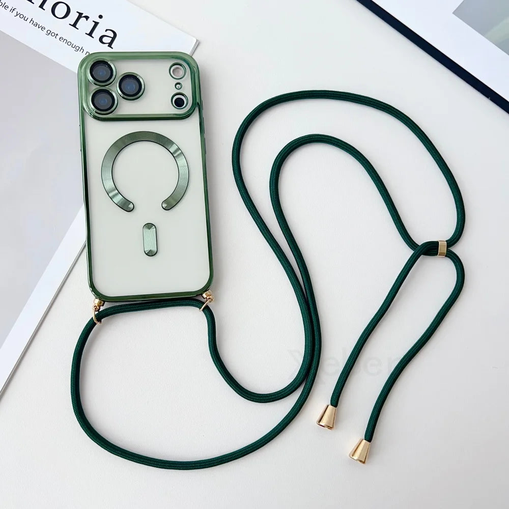 Clear MagSafe Case with Crossbody Lanyard for iPhone 17 Series - Plated Edges